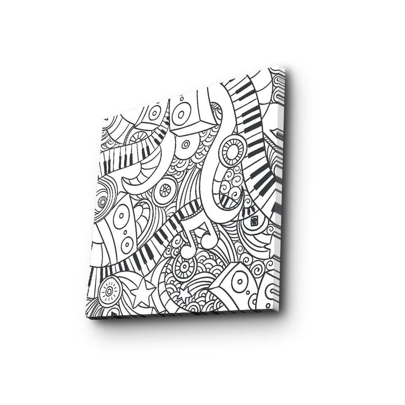 Canvastavla 45x45 cm - Abstrakt komposition med musikaliska element och mönster - Svart / Vitt - Inredning & dekor - Tavlor & konst - Canvastavla