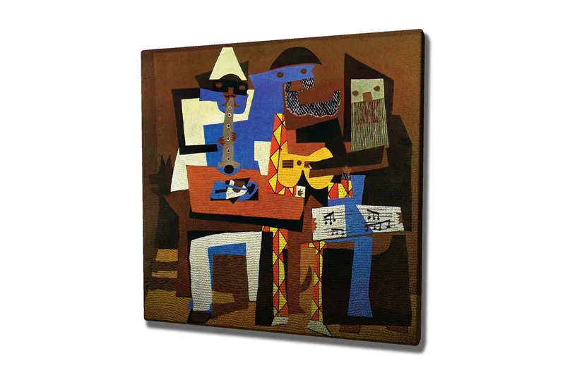 Canvastavla 45x45 cm - Abstrakt komposition med musikaliska figurer - Blå / Brun / Gul - Inredning & dekor - Tavlor & konst - Canvastavla