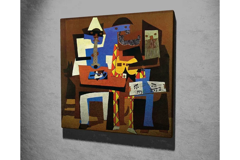 Canvastavla 45x45 cm - Abstrakt komposition med musikaliska figurer - Blå / Brun / Gul - Inredning & dekor - Tavlor & konst - Canvastavla