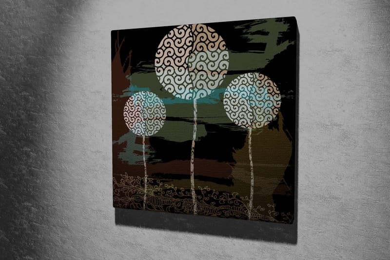 Canvastavla 45x45 cm - Abstrakt komposition med stiliserade trädtoppar - Grön / Svart / Vit - Inredning & dekor - Tavlor & konst - Canvastavla