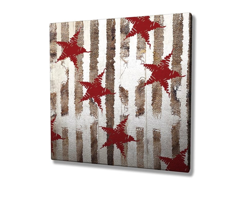 Canvastavla 45x45 cm - Abstrakt komposition med stjärnor och vertikala linjer - Röd / Brun / Vit - Inredning & dekor - Tavlor & konst - Canvastavla