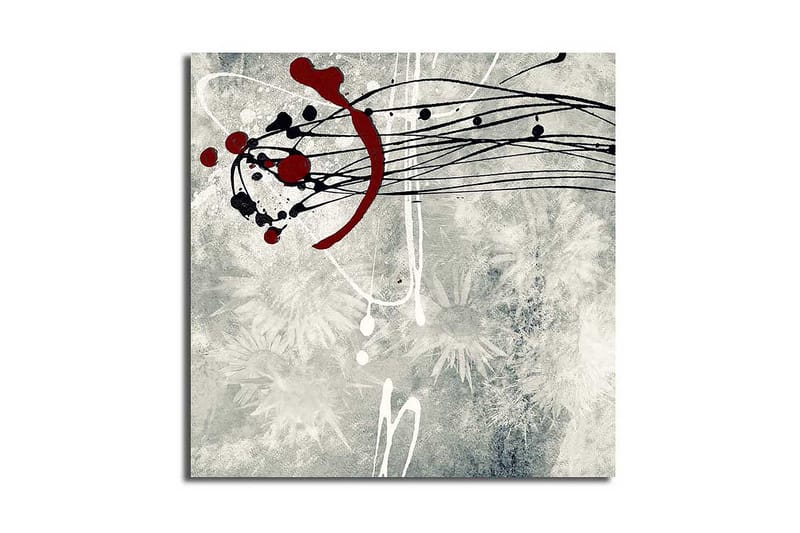 Canvastavla 45x45 cm - Abstrakt komposition med svarta och röda linjer och prickar - Röd / Svart / Grå - Inredning & dekor - Tavlor & konst - Canvastavla