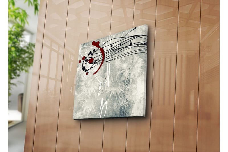 Canvastavla 45x45 cm - Abstrakt komposition med svarta och röda linjer och prickar - Röd / Svart / Grå - Inredning & dekor - Tavlor & konst - Canvastavla