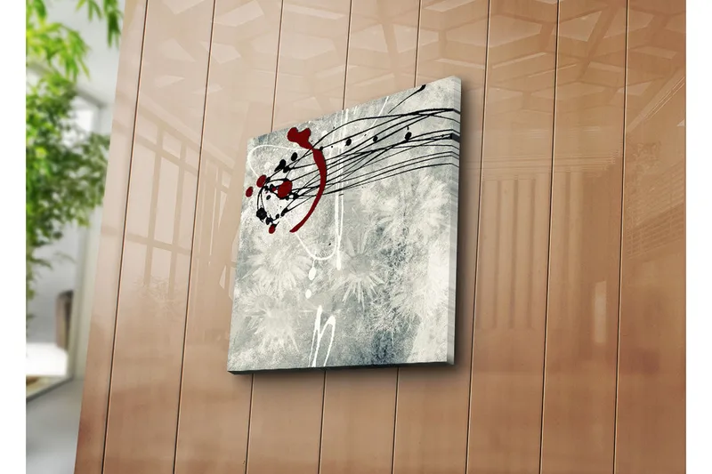 Canvastavla 45x45 cm - Abstrakt komposition med svarta och röda linjer och prickar - Röd / Svart / Grå - Inredning & dekor - Tavlor & konst - Canvastavla