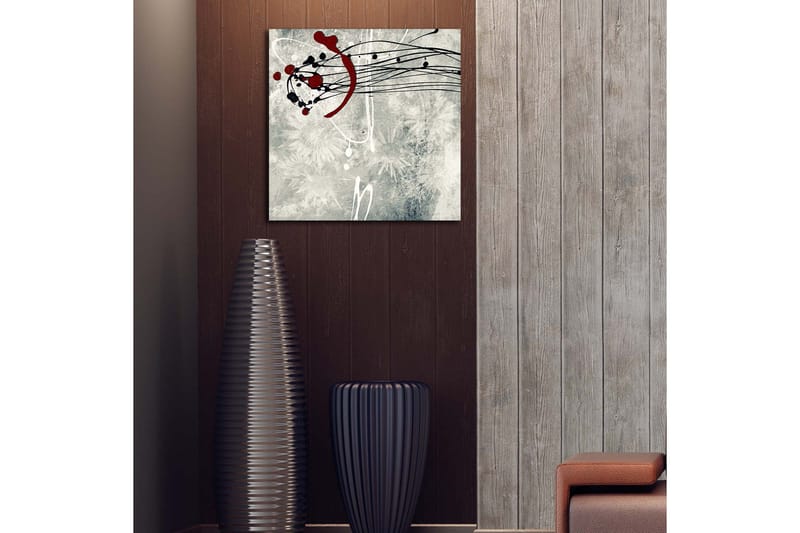 Canvastavla 45x45 cm - Abstrakt komposition med svarta och röda linjer och prickar - Röd / Svart / Grå - Inredning & dekor - Tavlor & konst - Canvastavla