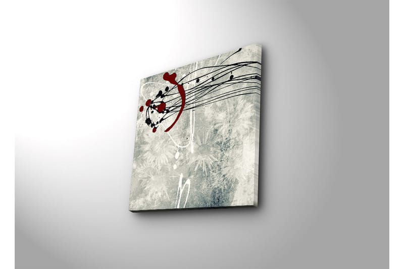 Canvastavla 45x45 cm - Abstrakt komposition med svarta och röda linjer och prickar - Röd / Svart / Grå - Inredning & dekor - Tavlor & konst - Canvastavla