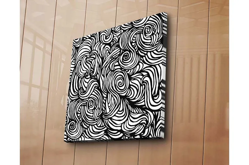 Canvastavla 45x45 cm - Abstrakt komposition med svarta spiraler och linjer på vit bakgrund - Svart / Vit - Inredning & dekor - Tavlor & konst - Canvastavla