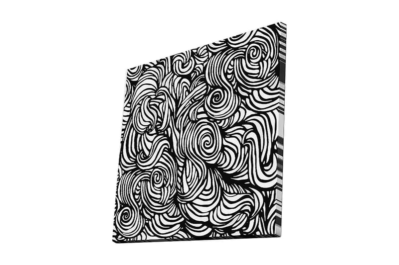 Canvastavla 45x45 cm - Abstrakt komposition med svarta spiraler och linjer på vit bakgrund, Svart / Vit