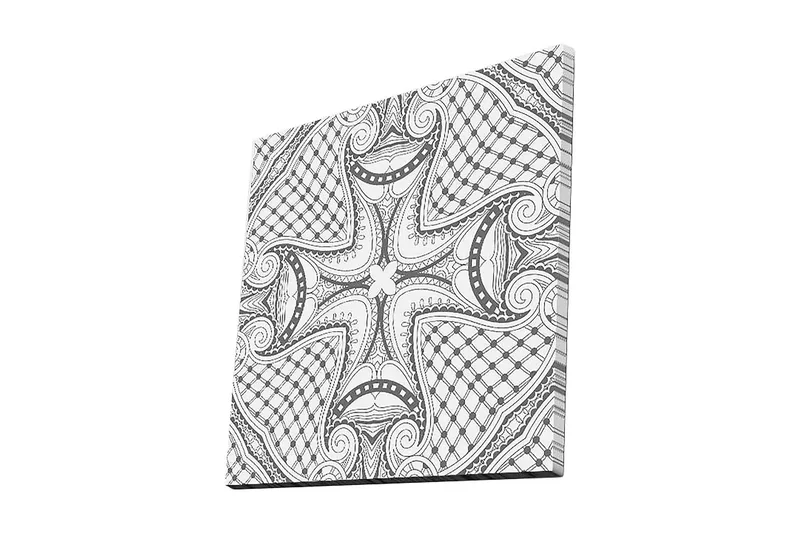 Canvastavla 45x45 cm - Abstrakt mönster med svarta linjer och detaljer, Svart / Vitt