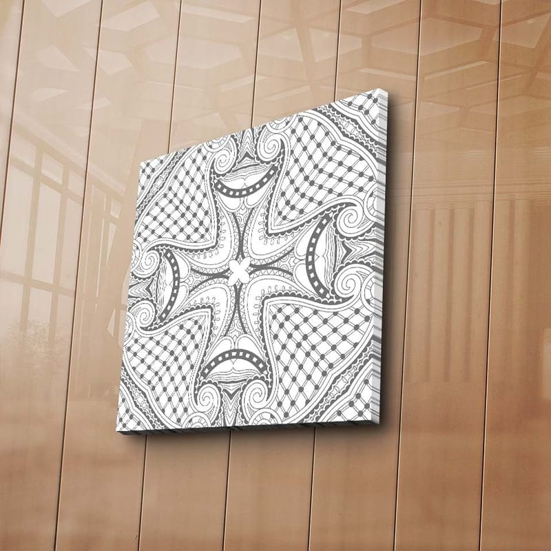 Canvastavla 45x45 cm - Abstrakt mönster med svarta linjer och detaljer på vit bakgrund - Svart / Vit - Inredning & dekor - Tavlor & konst - Canvastavla