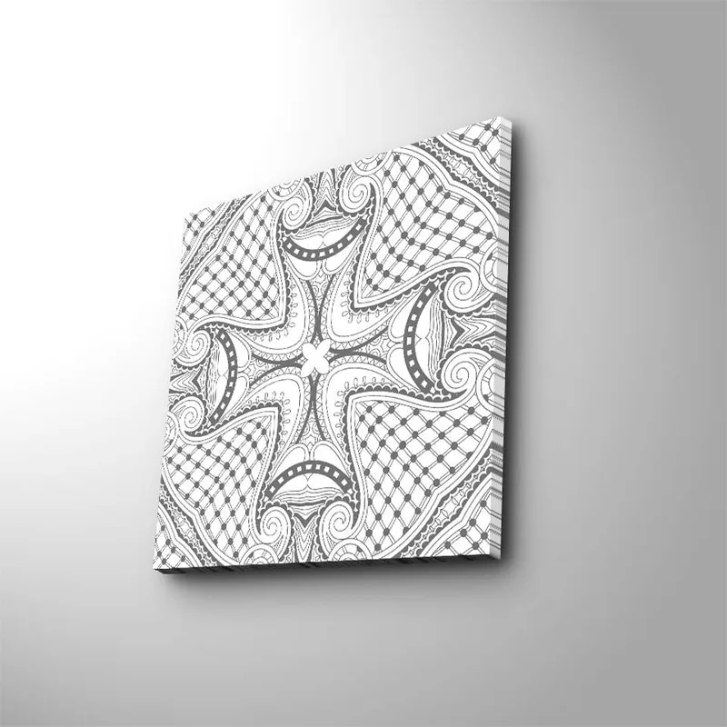 Canvastavla 45x45 cm - Abstrakt mönster med svarta linjer och detaljer på vit bakgrund, Svart / Vit