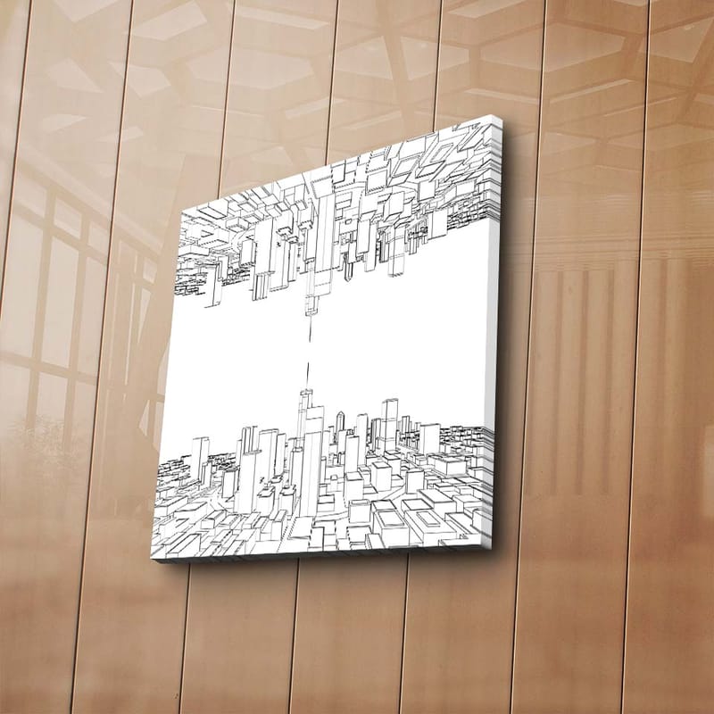 Canvastavla 45x45 cm - Abstrakt stadslandskap med geometriska former - Svart / Vitt - Inredning & dekor - Tavlor & konst - Canvastavla