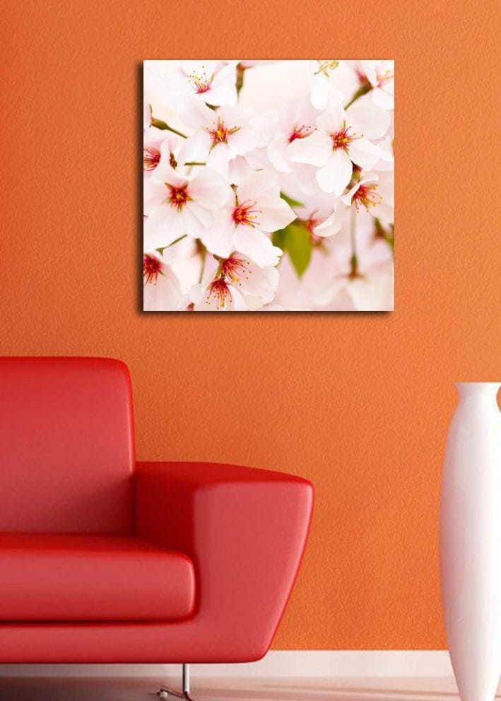 Canvastavla 45x45 cm - Blomstrande körsbärsblommor i pastelltoner - Ljusrosa / Vit / Grön - Inredning & dekor - Tavlor & konst - Canvastavla