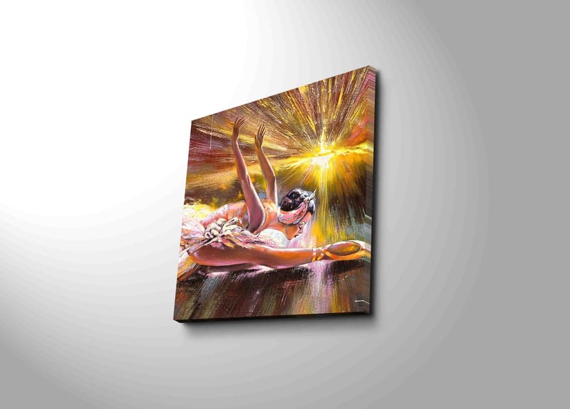 Canvastavla 45x45 cm - Dansande ballerina i en strålande ljuskomposition - Rosa / Guld / Vit - Inredning & dekor - Tavlor & konst - Canvastavla