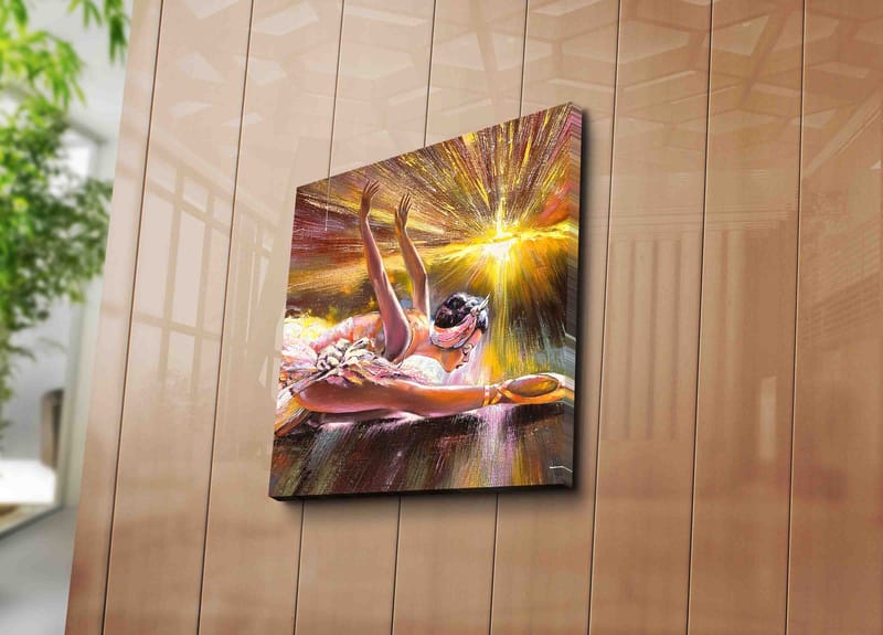 Canvastavla 45x45 cm - Dansande ballerina i en strålande ljuskomposition - Rosa / Guld / Vit - Inredning & dekor - Tavlor & konst - Canvastavla