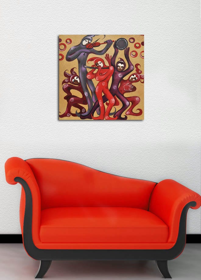 Canvastavla 45x45 cm - Dansande figurer i livliga röda och lila nyanser - Röd / Lila - Inredning & dekor - Tavlor & konst - Canvastavla