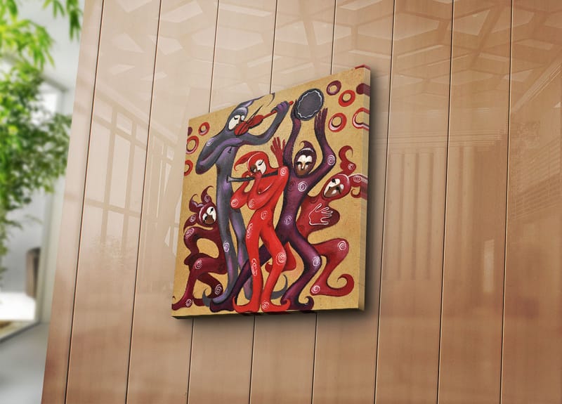 Canvastavla 45x45 cm - Dansande figurer i livliga röda och lila nyanser - Röd / Lila - Inredning & dekor - Tavlor & konst - Canvastavla