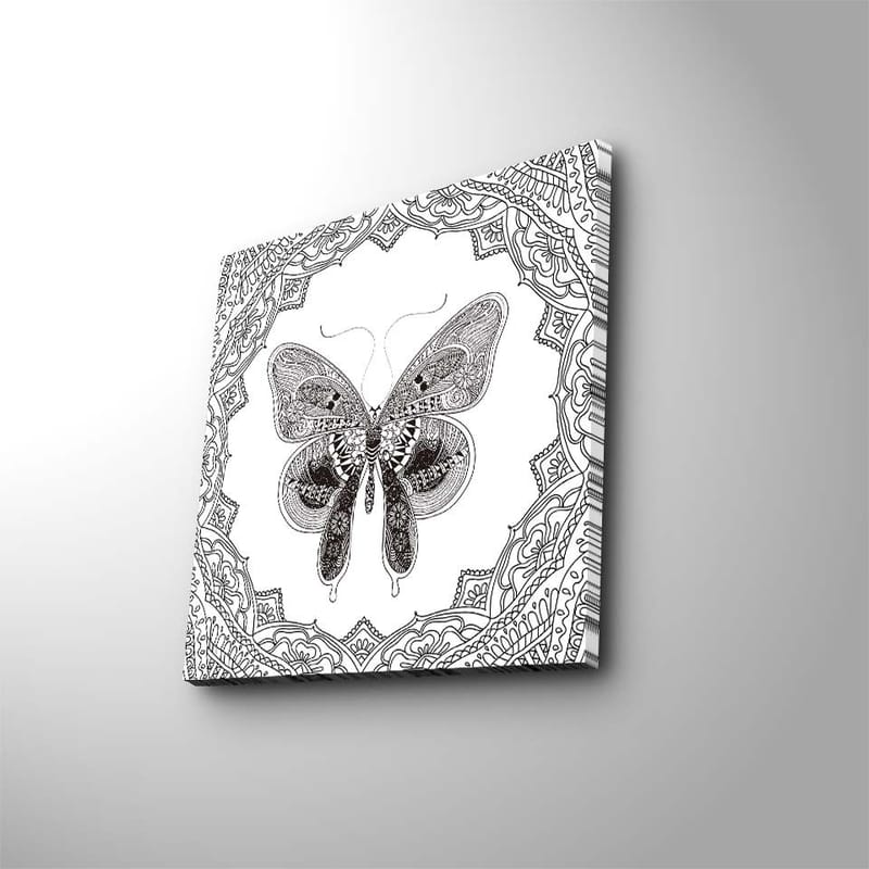 Canvastavla 45x45 cm - Detaljerad fjäril i svart och vitt med ornamentala mönster - Svart / Vitt - Inredning & dekor - Tavlor & konst - Canvastavla
