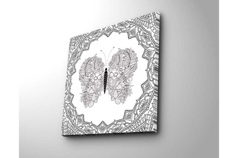 Canvastavla 45x45 cm - Detaljerad fjäril med blommönster i symmetrisk komposition - Svart / Vitt - Inredning & dekor - Tavlor & konst - Canvastavla