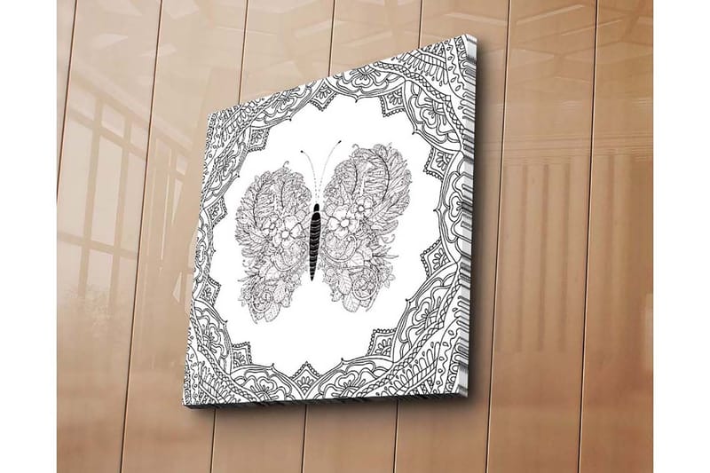 Canvastavla 45x45 cm - Detaljerad fjäril med blommönster i symmetrisk komposition - Svart / Vitt - Inredning & dekor - Tavlor & konst - Canvastavla