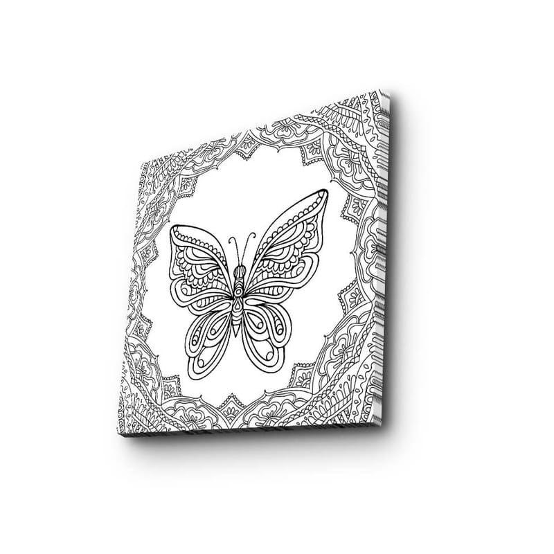Canvastavla 45x45 cm - Detaljerad fjäril omgiven av ornamentala mönster - Svart / Vitt - Inredning & dekor - Tavlor & konst - Canvastavla
