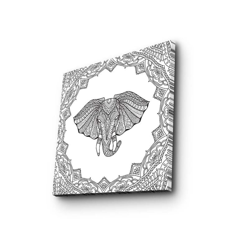 Canvastavla 45x45 cm - Detaljerad illustration av en elefant omgiven av ornamentala mönster - Svart / Vitt - Inredning & dekor - Tavlor & konst - Canvastavla