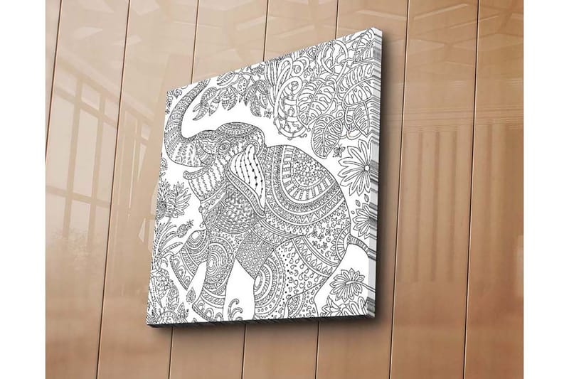 Canvastavla 45x45 cm - Detaljerad illustration av en elefant omgiven av växtlighet - Svart / Vitt - Inredning & dekor - Tavlor & konst - Canvastavla