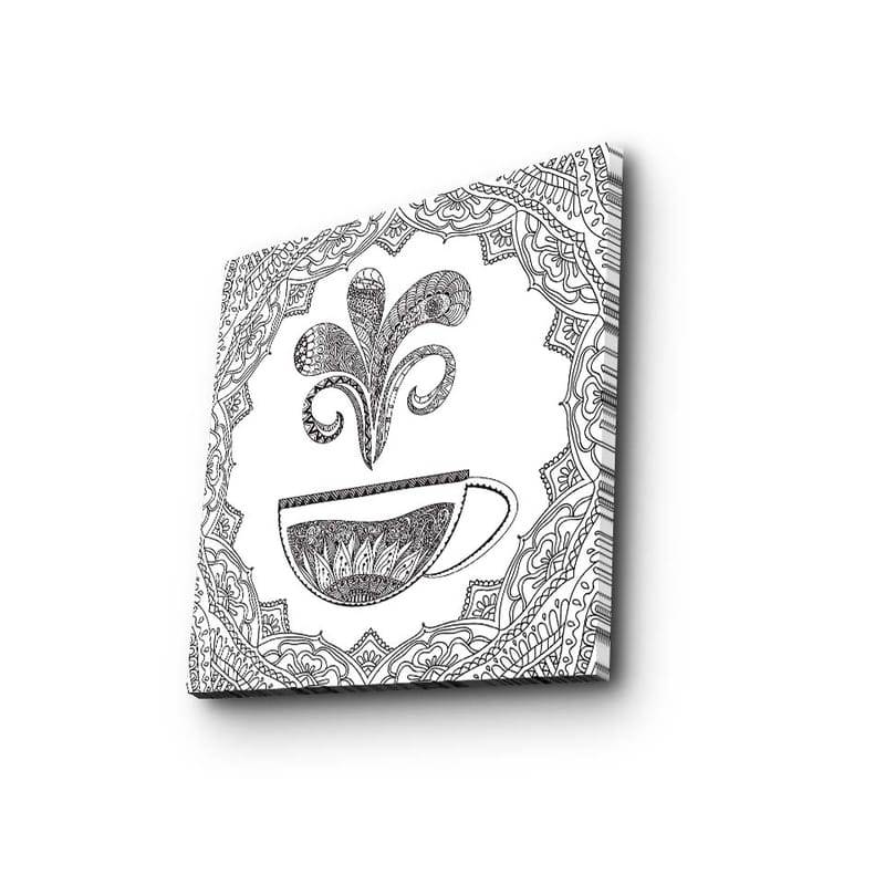 Canvastavla 45x45 cm - Detaljerad illustration av en kaffekopp med ångande mönster - Svart / Vitt - Inredning & dekor - Tavlor & konst - Canvastavla