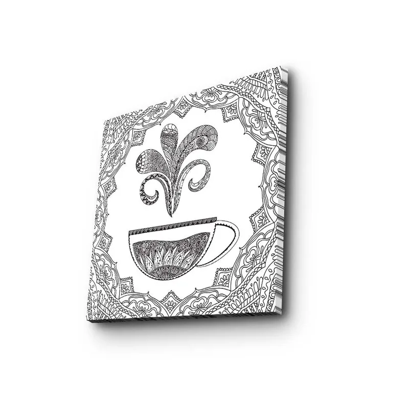 Canvastavla 45x45 cm - Detaljerad illustration av en kaffekopp med ångande mönster - Svart / Vitt - Inredning & dekor - Tavlor & konst - Canvastavla