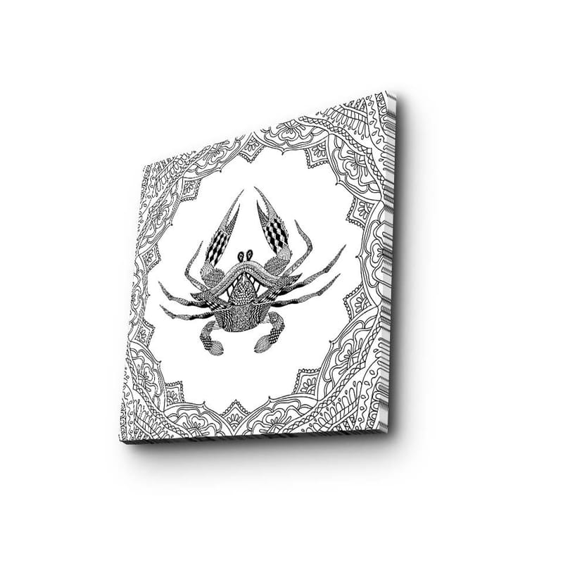Canvastavla 45x45 cm - Detaljerad illustration av en krabba omgiven av ett mönstrat ramverk - Svart / Vitt - Inredning & dekor - Tavlor & konst - Canvastavla