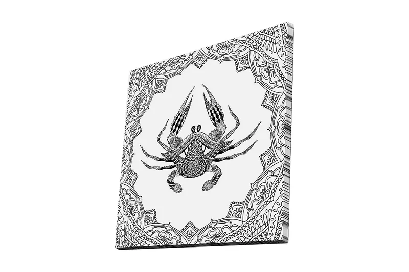 Canvastavla 45x45 cm - Detaljerad illustration av en krabba omgiven av ornamentala mönster - Svart / Vitt - Inredning & dekor - Tavlor & konst - Canvastavla