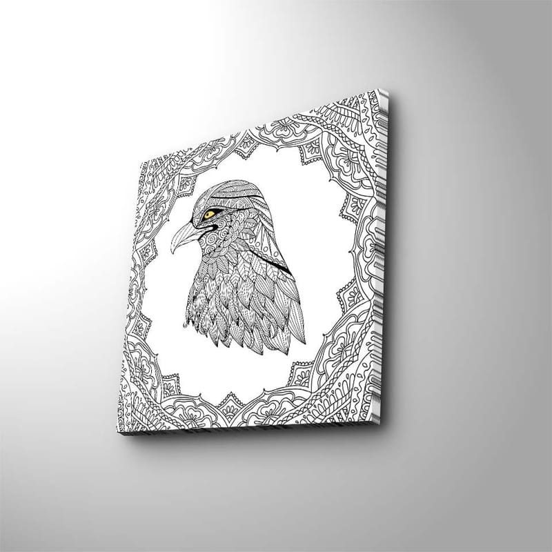 Canvastavla 45x45 cm - Detaljerad illustration av en örn med en intrikat ram - Svart / Gult - Inredning & dekor - Tavlor & konst - Canvastavla