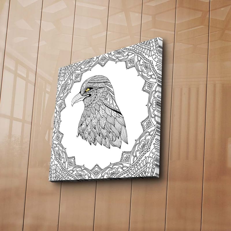 Canvastavla 45x45 cm - Detaljerad illustration av en örn med en intrikat ram - Svart / Gult - Inredning & dekor - Tavlor & konst - Canvastavla