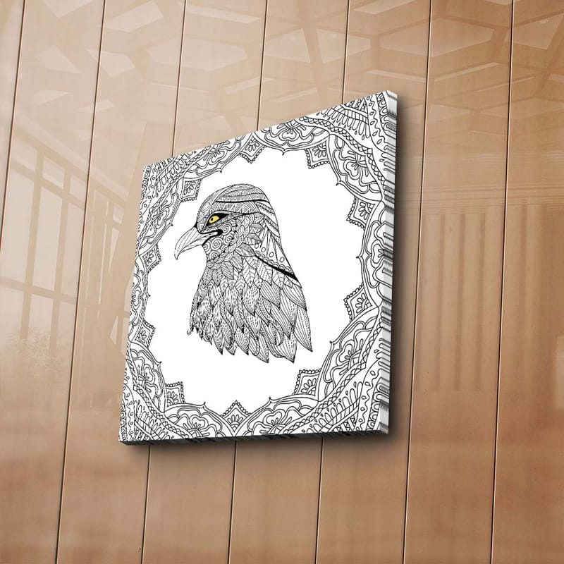 Canvastavla 45x45 cm - Detaljerad illustration av en örn med en intrikat ram - Svart / Gult - Inredning & dekor - Tavlor & konst - Canvastavla