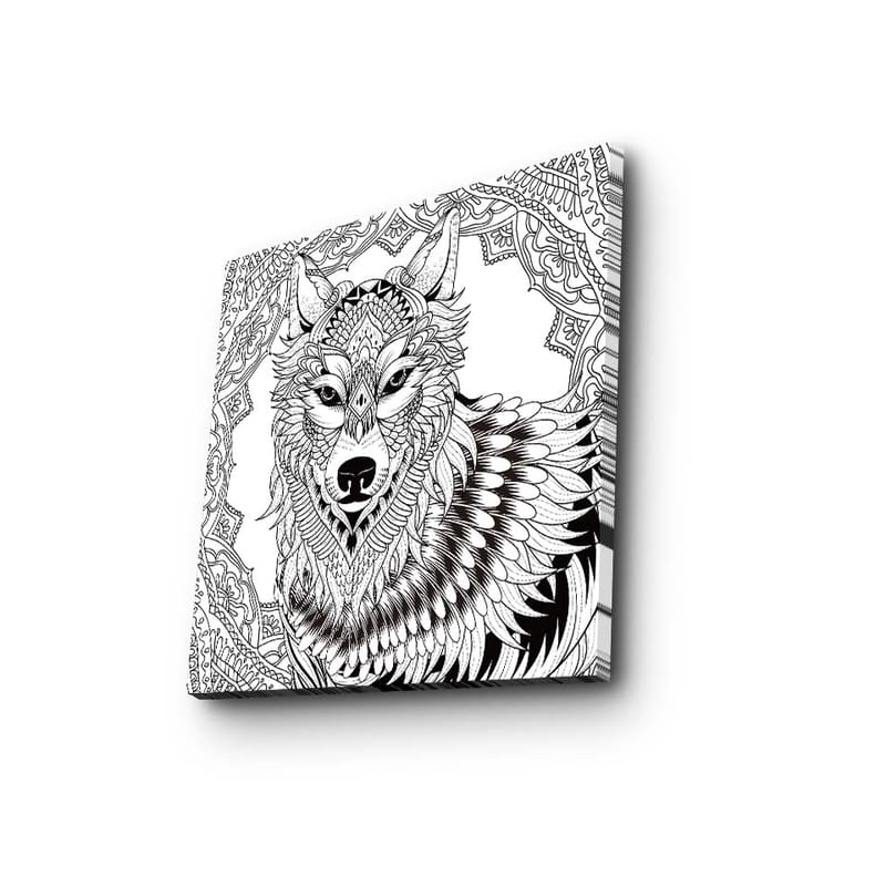 Canvastavla 45x45 cm - Detaljerad illustration av en varg med ornamentala mönster - Svart / Vitt - Inredning & dekor - Tavlor & konst - Canvastavla