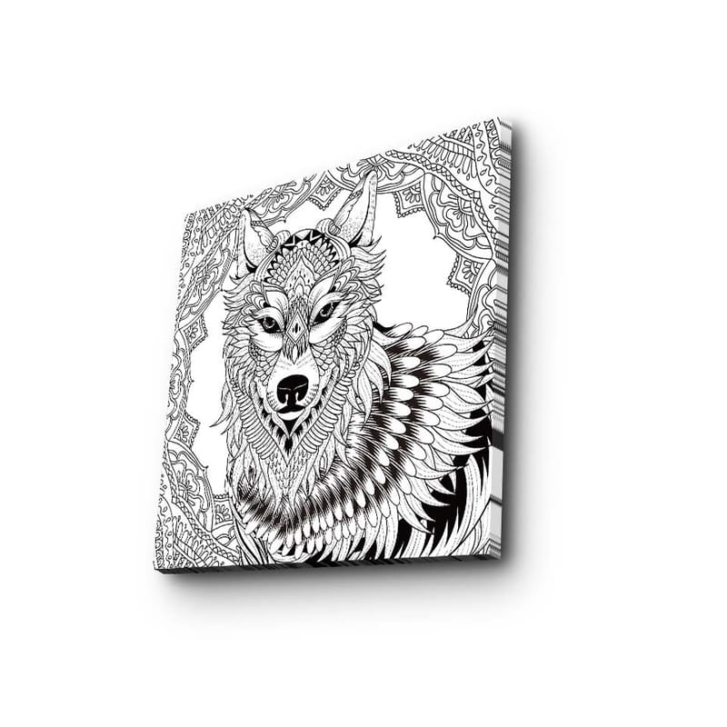Canvastavla 45x45 cm - Detaljerad illustration av en varg med ornamentala mönster - Svart / Vitt - Inredning & dekor - Tavlor & konst - Canvastavla