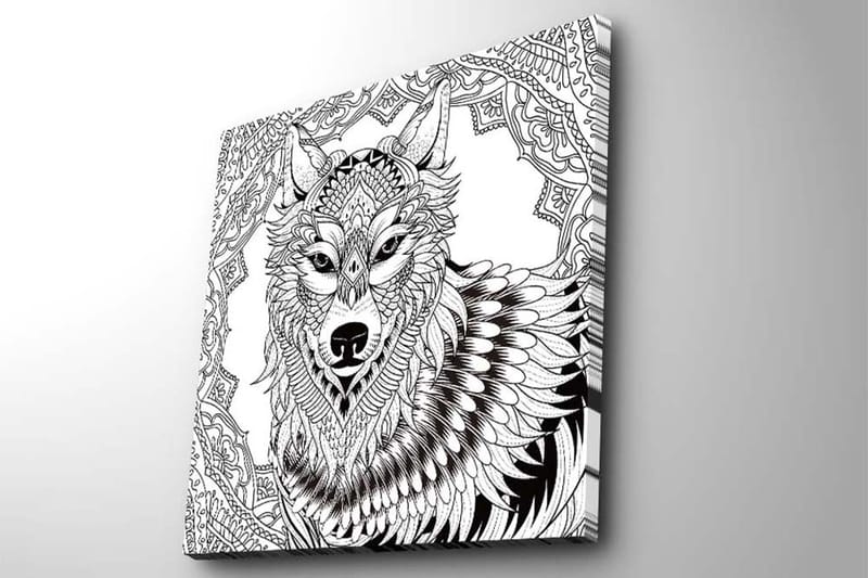 Canvastavla 45x45 cm - Detaljerad illustration av en varg med ornamentala mönster - Svart / Vitt - Inredning & dekor - Tavlor & konst - Canvastavla