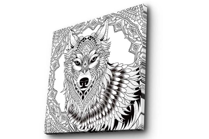 Canvastavla 45x45 cm - Detaljerad illustration av en varg med ornamentala mönster - Svart / Vitt - Inredning & dekor - Tavlor & konst - Canvastavla
