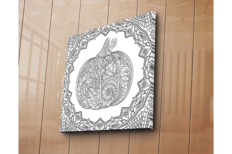 Canvastavla 45x45 cm - Detaljerad illustration av en pumpa omgiven av ornamentala mönster - Svart / Vitt - Inredning & dekor - Tavlor & konst - Canvastavla