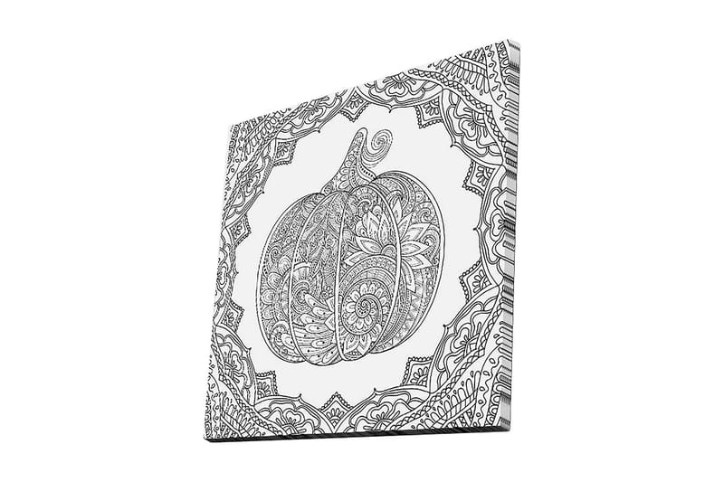 Canvastavla 45x45 cm - Detaljerad illustration av en pumpa omgiven av ornamentala mönster, Svart / Vitt