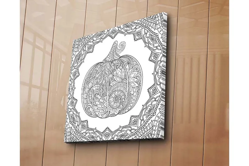 Canvastavla 45x45 cm - Detaljerad illustration av en pumpa omgiven av ornamentala mönster - Svart / Vitt - Inredning & dekor - Tavlor & konst - Canvastavla