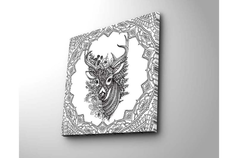 Canvastavla 45x45 cm - Detaljerad illustration av ett hjorthuvud omgiven av ornamentala mönster - Svart / Vitt - Inredning & dekor - Tavlor & konst - Canvastavla