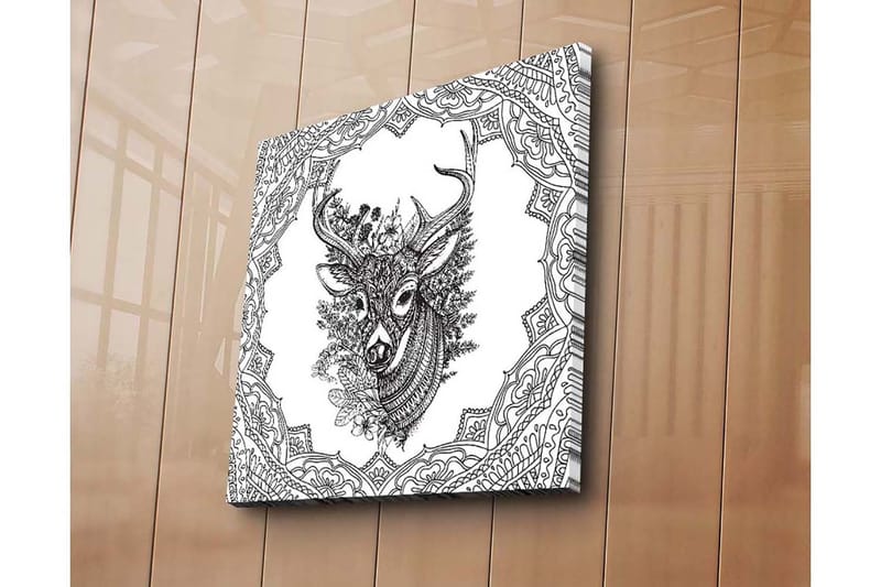 Canvastavla 45x45 cm - Detaljerad illustration av ett hjorthuvud omgiven av ornamentala mönster - Svart / Vitt - Inredning & dekor - Tavlor & konst - Canvastavla