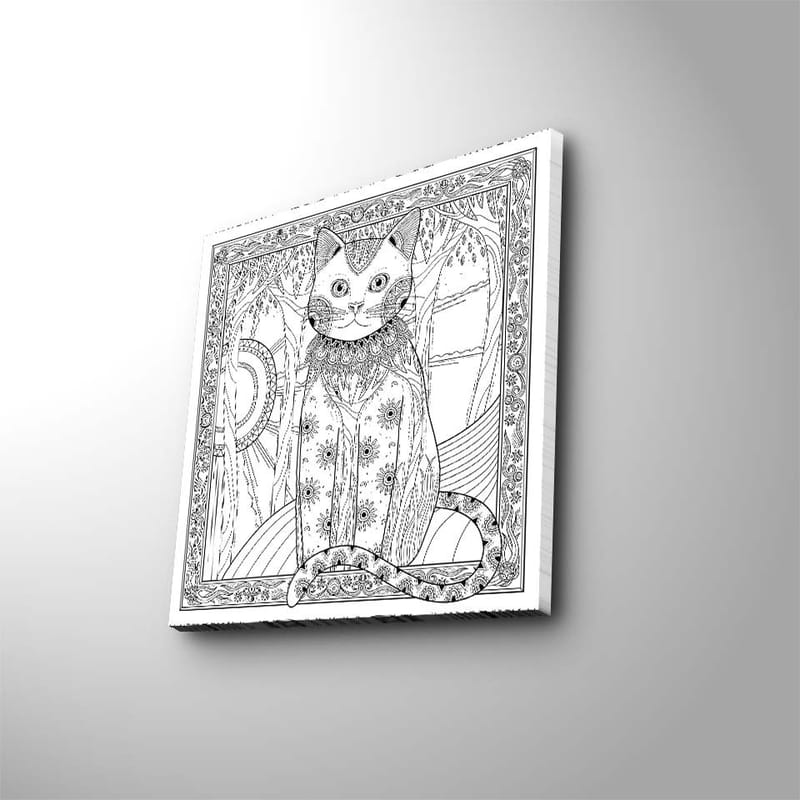 Canvastavla 45x45 cm - Detaljerad katt med mönster och ornamentik - Svart / Vitt - Inredning & dekor - Tavlor & konst - Canvastavla