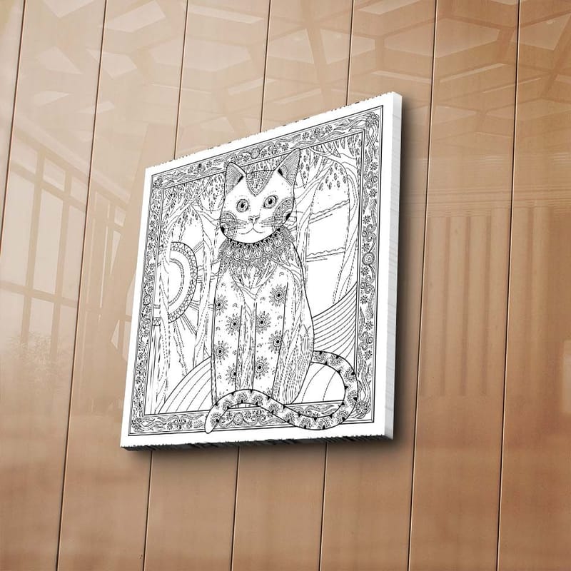 Canvastavla 45x45 cm - Detaljerad katt med mönster och ornamentik - Svart / Vitt - Inredning & dekor - Tavlor & konst - Canvastavla