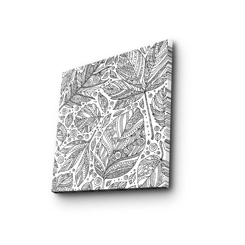 Canvastavla 45x45 cm - Detaljerad komposition av blad med mönster och linjer - Svart / Vitt - Inredning & dekor - Tavlor & konst - Canvastavla