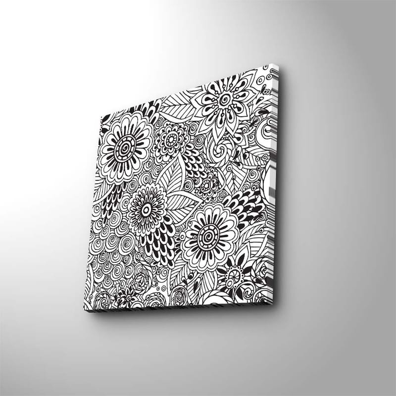 Canvastavla 45x45 cm - Detaljerad komposition av blommor och spiraler - Svart / Vitt - Inredning & dekor - Tavlor & konst - Canvastavla