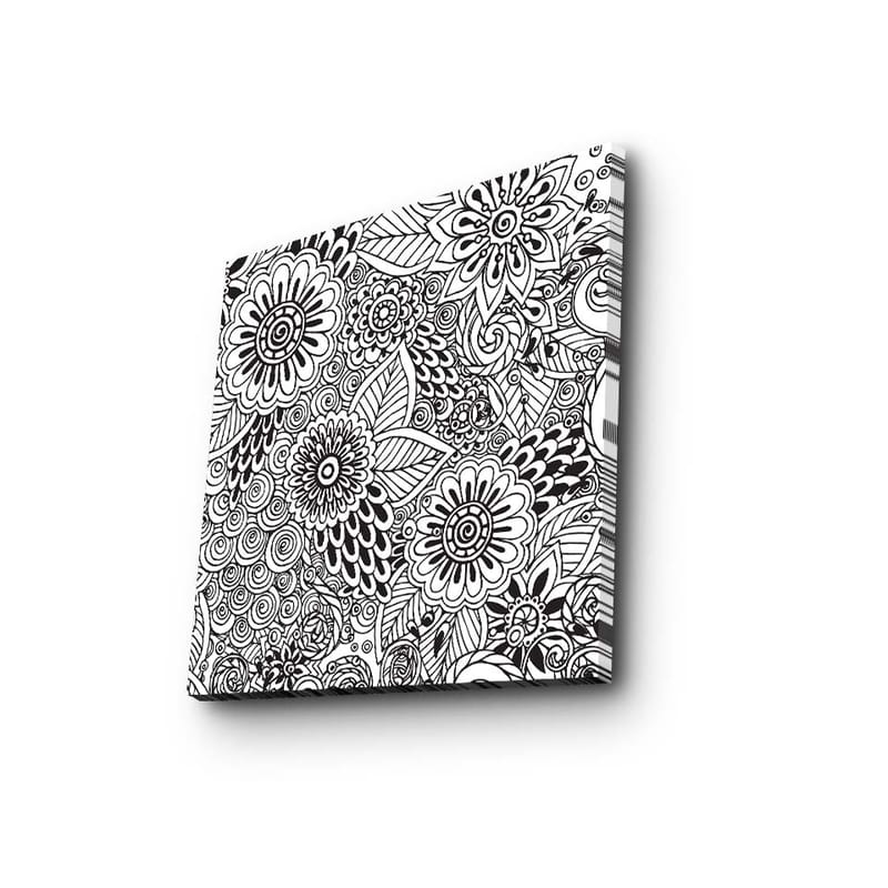 Canvastavla 45x45 cm - Detaljerad komposition av blommor och spiraler - Svart / Vitt - Inredning & dekor - Tavlor & konst - Canvastavla