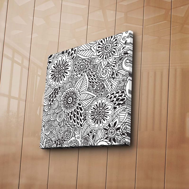 Canvastavla 45x45 cm - Detaljerad komposition av blommor och spiraler - Svart / Vitt - Inredning & dekor - Tavlor & konst - Canvastavla