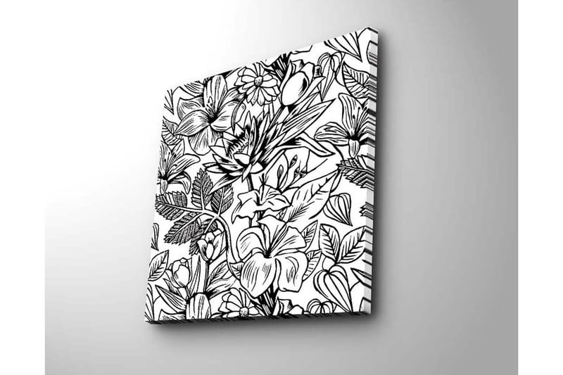 Canvastavla 45x45 cm - Detaljerad svartvit blomsterdesign med olika växter och blommor - Svart / Vitt - Inredning & dekor - Tavlor & konst - Canvastavla